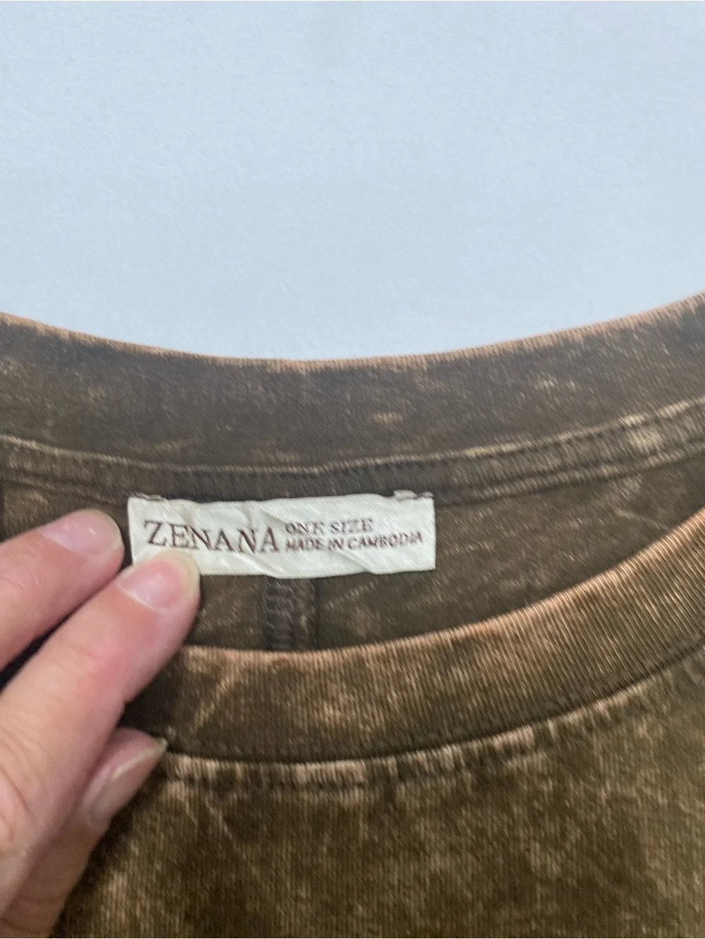 Zenana One Size Brown Mineral Wash Cropped Oversized T-Shirt Top